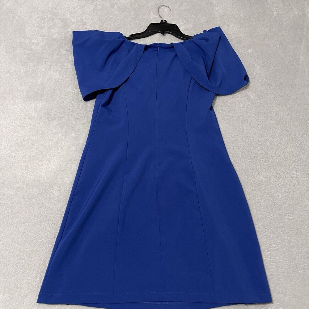 Mini Dress Womens Medium Royal Blue Flutter Gathered Sleeve Round Neck Belt - Picture 4 of 9
